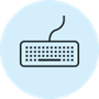 An icon of a computer keyboard representing sending an enquiry online.