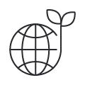 An icon of a leaf growing out of a globe representing the care in our choice of investments.