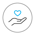 An icon of a hand holding a heart representing care.