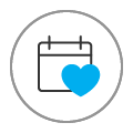A heart superimposed over a calendar; illustrating that our Lending Specialists will take care of your needs as best they can whenever it suits you.