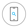 Icon of a mobile phone with a magnifying glass on screen.