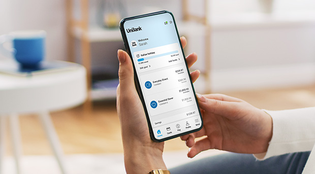 A member checks their accounts on the Teachers Mutual Bank app.