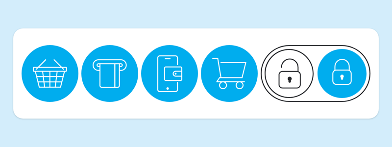 A series of icons representing card uses and padlocks representing controls on your cards.