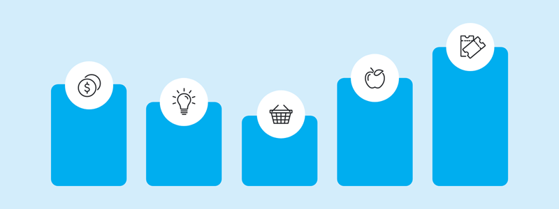 A series of bar graphs showing how you spend your money in the app.