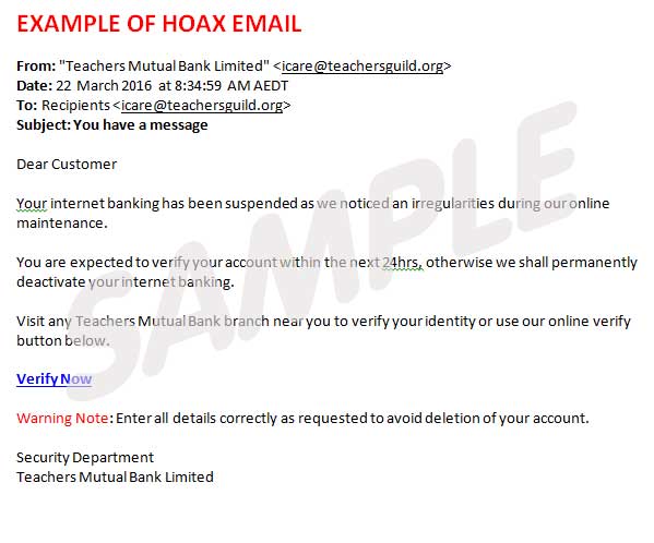 Hoax sample email