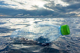 Plastic water bottle floating in ocean