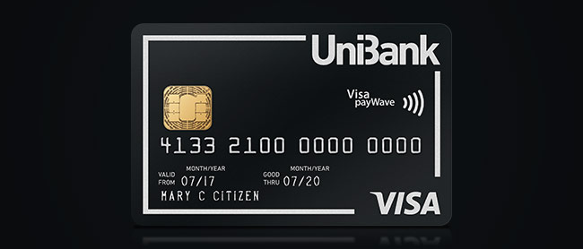 Black Visa Credit Card with the UniBank Logo
