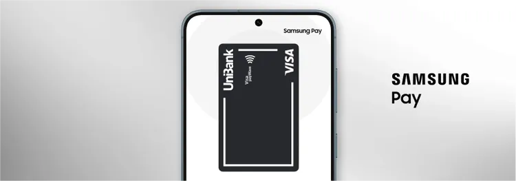 A smartphone screen displays a digital bank card inside a mobile wallet interface.